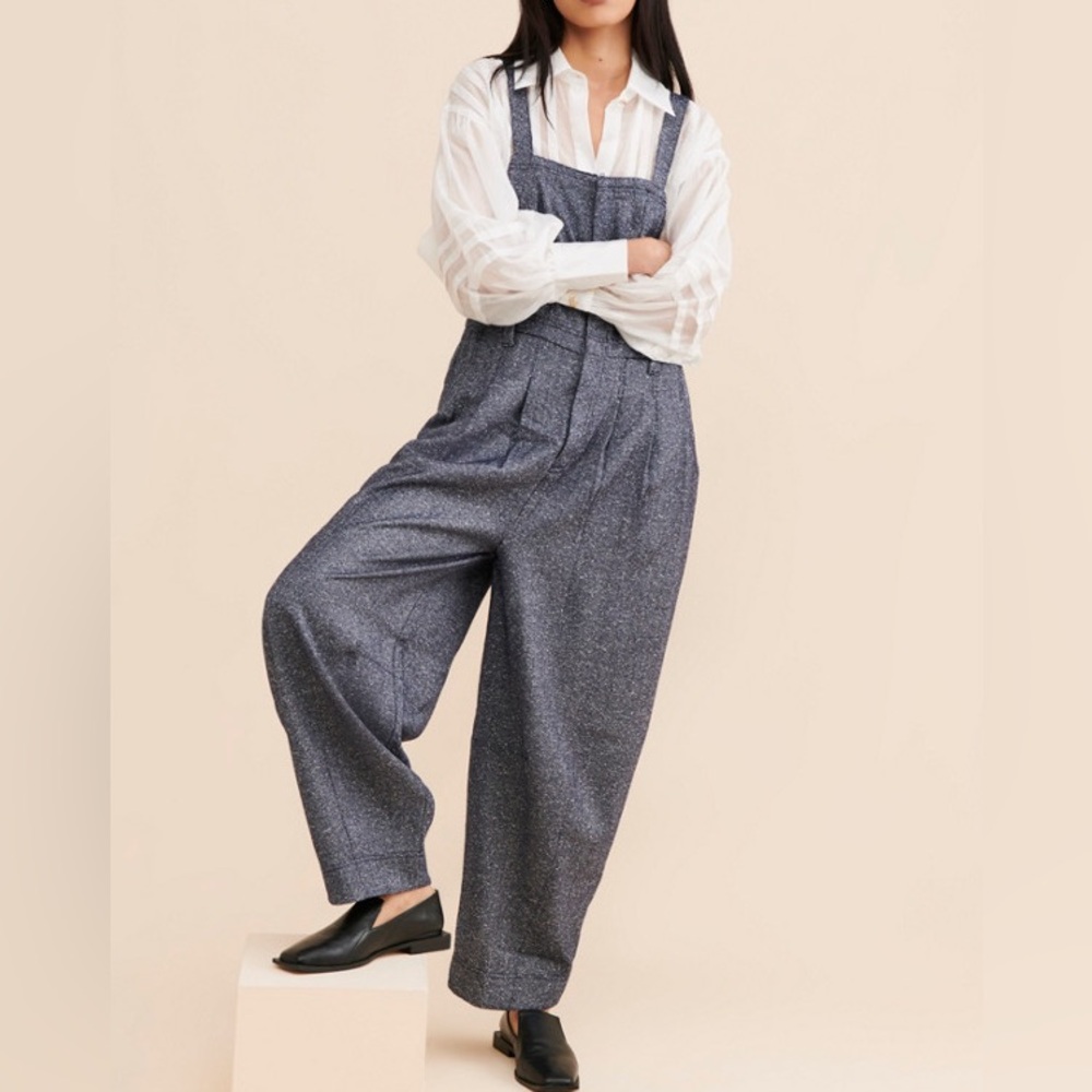Free People Leonie Menswear One Piece In Navy Combo Sz Large NWOT Tweed Overall
